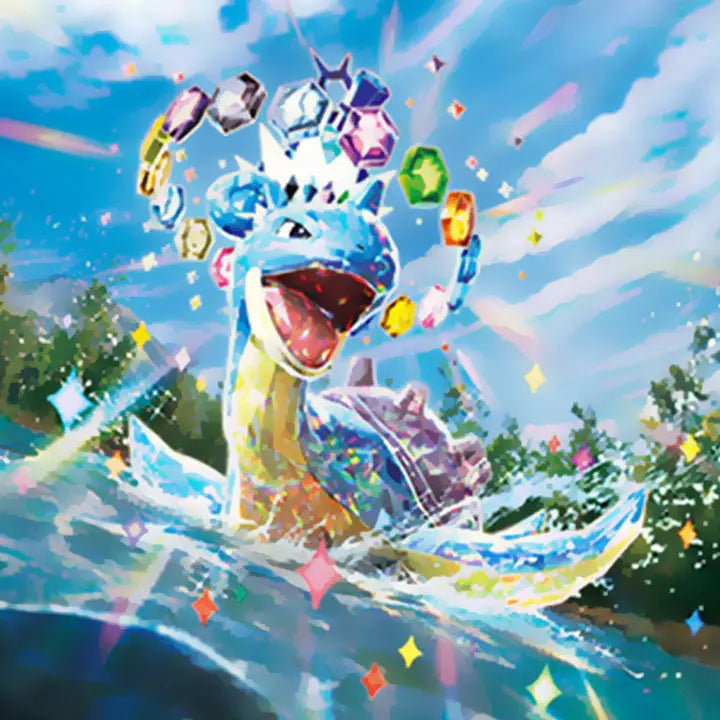 Afbeelding van Lapras uit de nieuwe Pokémon TCG-set Stellar Crown. Deze Water- en IJs-type Pokémon heeft een vrolijke uitstraling en is een belangrijke toevoeging aan de set