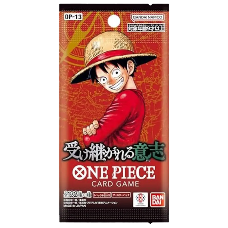 Japanisches One Piece OP-13 Carrying On His Will-Boosterpack, Vorderansicht.