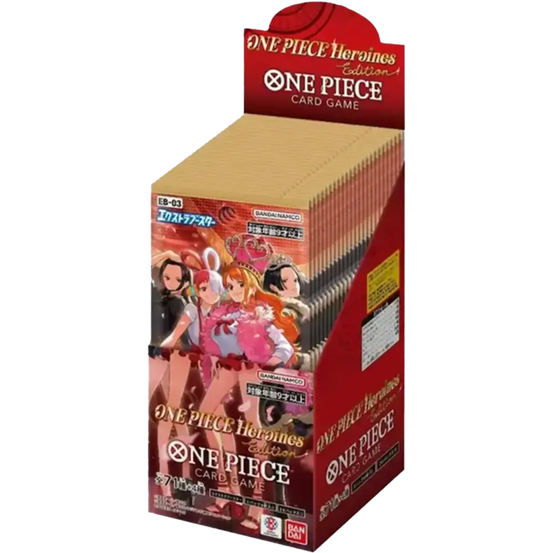Japanische One Piece EB-03 Heroines Edition-Boosterbox, als offenes Display.